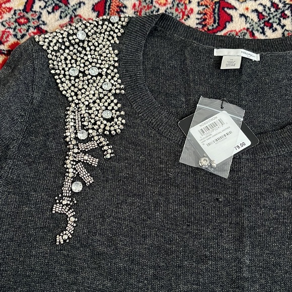 NWT Halogen Beaded Shoulder Crewneck Sweater, Grey - Picture 2 of 3
